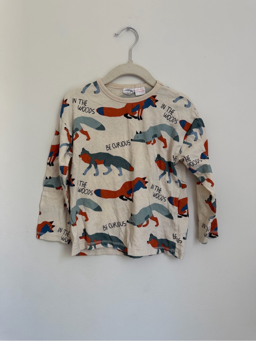 Zara Kids Fox Print Long Sleeve Tee (Size 3-4)